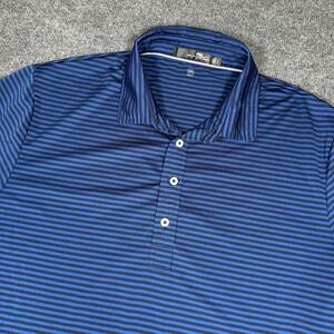 Ralph Lauren Polo Shirt Men Large Blue Navy Polyester Striped Preppy RLX Golf